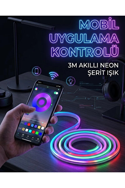 Epilons 3 Metre Rgb Neon Led Şerit Işık Su Geçirmez Kumandalı Ve Uygulama Kon...