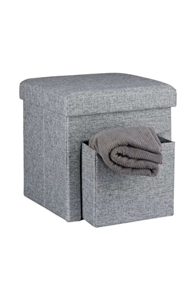 Relaxdays Foldable ottoman with storage drawer, Relaxdays, grey, 38x38 cm