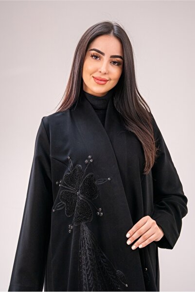 ABAYA Indonesian crepe with embroidery and crystals - black