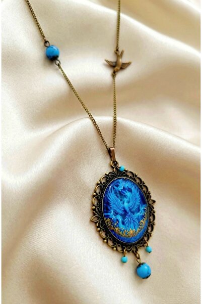 LADYMİRAGE Legendary Phoenix Turquoise Stone Design Necklace