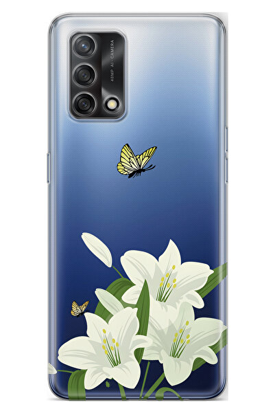 FLAMENKO حافظة هاتف شفافة متوافقة مع هاتف اوبو A74 وايت ليلي منقوش