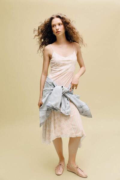 DeFacto Rochie midi asimetrică cu decolteu în V bloc de culoare tul cu bretel...