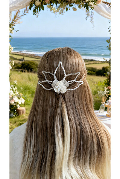 renaitre art Lotus Çiçeği Toka, Tarak Tasarım Toka, Gelin Tokası, Özel Gün To...