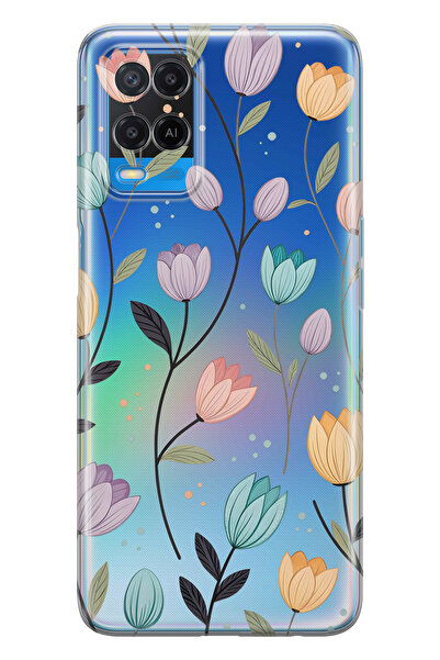 FLAMENKO حافظة هاتف شفافة متوافقة مع هاتف أوبو A54 ليلوي بنقشة زهور