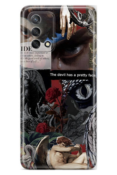 FLAMENKO Oppo A74 Compatible Devil Face Patterned Transparent Phone Case
