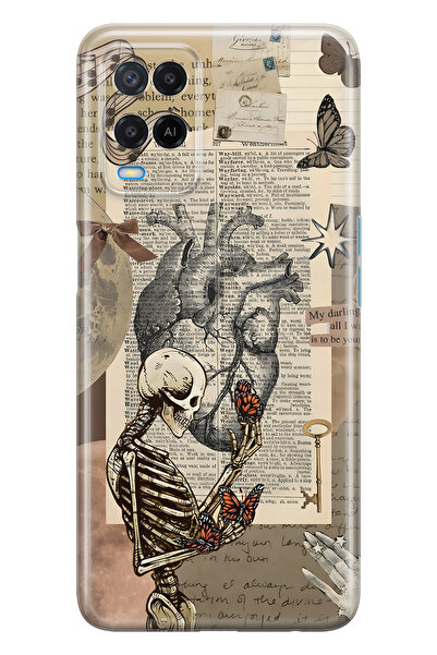 FLAMENKO حافظة هاتف شفافة متوافقة مع هاتف اوبو A54 بتصميم هيكل عظمي عتيق وفرا...