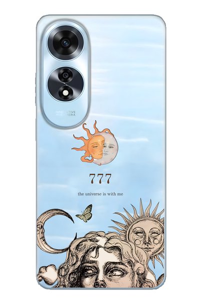 FLAMENKO حافظة هاتف شفافة متوافقة مع هاتف أوبو A60 من نوع Sun and Moon 777 منقوش