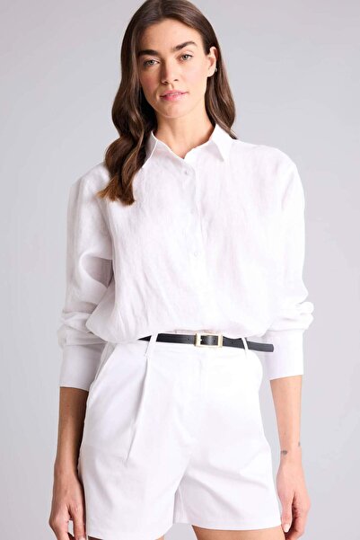 DeFacto Oversize Shirt Collar Linen Long Sleeve Shirt Z6638Az26Sm