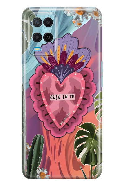 FLAMENKO حافظة هاتف شفافة متوافقة مع هاتف أوبو A54 بلون القلب الملون و بنقشة ...