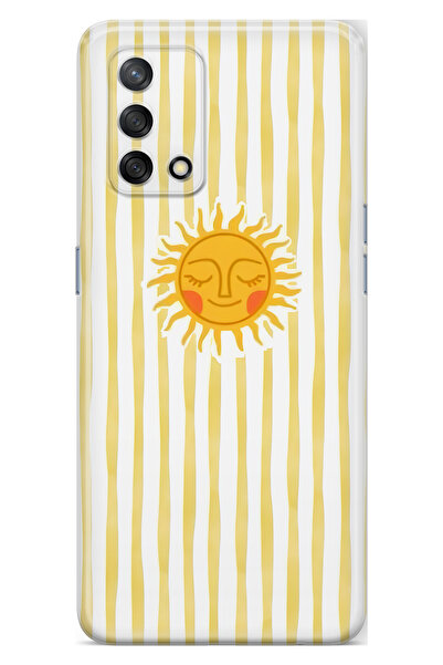 FLAMENKO حافظة هاتف شفافة متوافقة مع هاتف أوبو A74 باللون الأصفر مخطط سولار م...