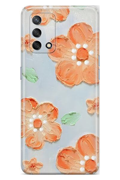 FLAMENKO حافظة هاتف شفافة متوافقة مع هاتف اوبو A74 بتصميم زهرة برتقالية زيتية...