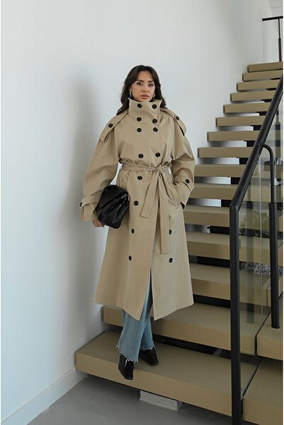 Havoş Καμηλόχρωμη καμπαρντίνα με πολλά κουμπιά και ζώνη μπροστά