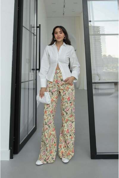 Havoş Κίτρινο παντελόνι με ψηλή μέση Με σχέδιο