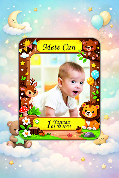 hediyyenvar Kişiye Özel Bebek Fotoğraflı Magnet 10x8 cm | Hayvan Figürlü Renkli Çerçeve Magnet | 10 Adet