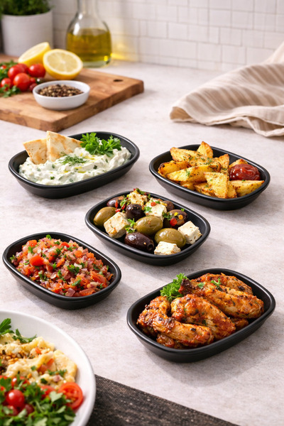 BİODATA 6 Pieces 12X7 cm Melamine Kayık Plate – Sauce Bowl, Appetizer and Sna...