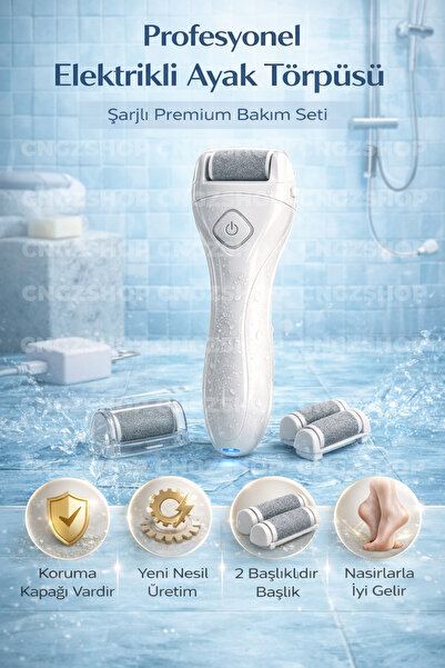 CNGZSHOP Profesyonel Şarjlı Elektrikli Ayak Törpüsü | Type-C Şarjlı | 2 Başlı...