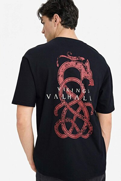 DeFacto Tricou cu mânecă scurtă Vikings Valhalla Boxy Fit guler rotund cu imp...