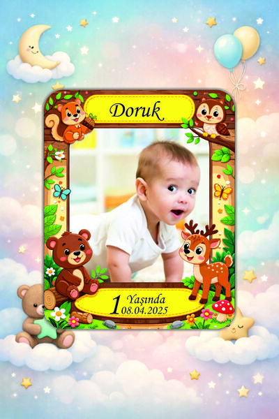 hediyyenvar Kişiye Özel Bebek Fotoğraflı Magnet 10x8 cm | Hayvan Figürlü Renk...