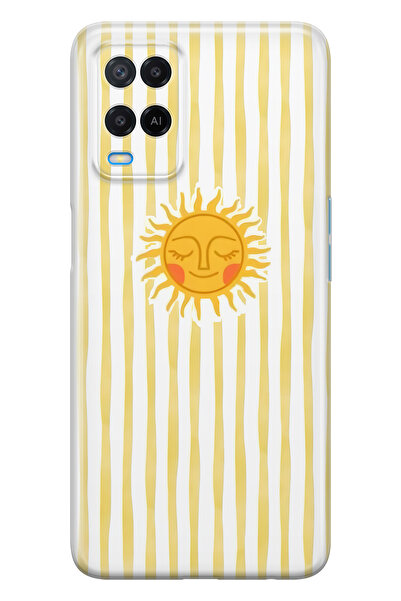 FLAMENKO حافظة هاتف شفافة متوافقة مع هاتف أوبو A54 باللون الأصفر مخطط سولار م...