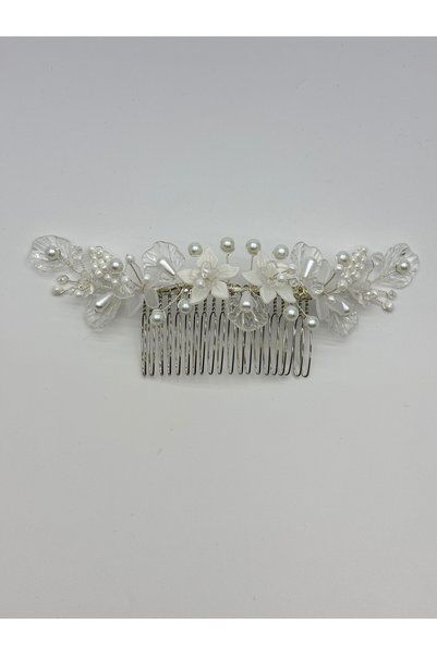 renaitre art Transparent Leaf, Flower, and Pearl Comb Design Hairpin, Special Occasion Hairpin, Bridal Hairpin