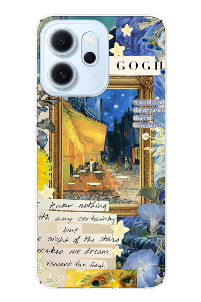 FLAMENKO غطاء هاتف شفاف متوافق مع أوبو رينو 14F بتصميم فان جوخ كافيه تراس منقوش