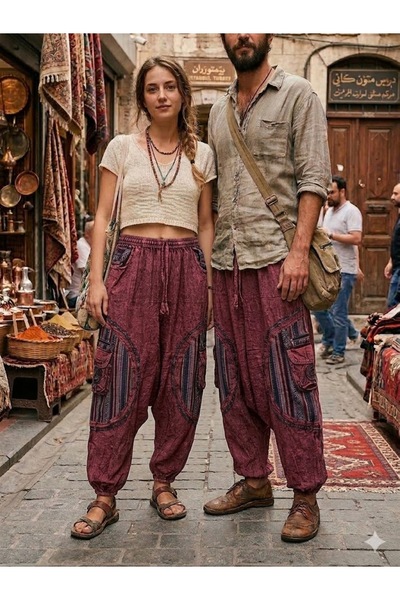 AYASOFYA OTANTIK Unisex Nepalese Ethnic Authentic Cargo Pocket Casual Bohemia...