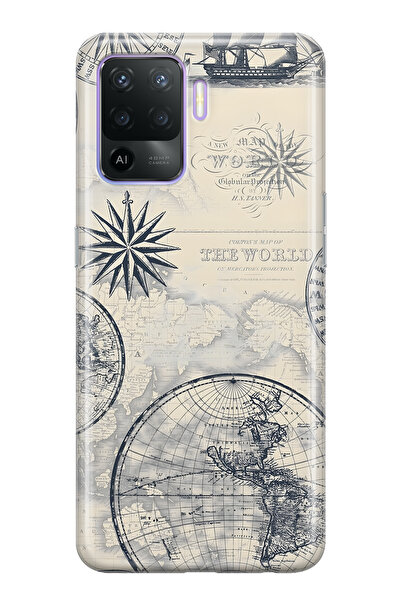 FLAMENKO حافظة هاتف شفافة متوافقة مع هاتف اوبو رينو 5 لايت مع خريطة العالم وا...