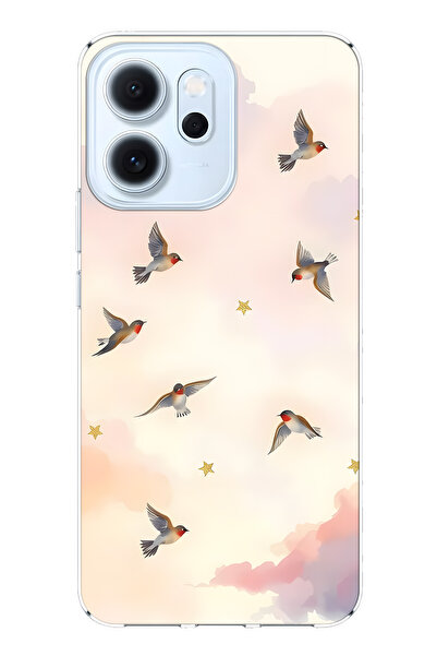 FLAMENKO غطاء هاتف شفاف متوافق مع أوبو رينو 14F طراز فلاينج بيرد منقوش