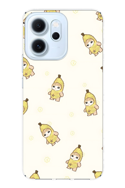 FLAMENKO غطاء هاتف شفاف متوافق مع أوبو رينو 14F بتصميم قطة مع قناع موز منقوش