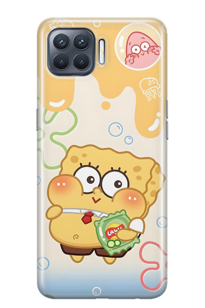 FLAMENKO حافظة هاتف شفافة متوافقة مع هاتف اوبو رينو 4 لايت سبونج بوب منقوش