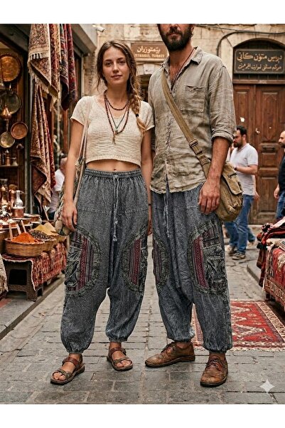 AYASOFYA OTANTIK بنطلون نيبالي عرقي أصيل للجنسين مع خصر وأرجل مطاطية وسحابات،...