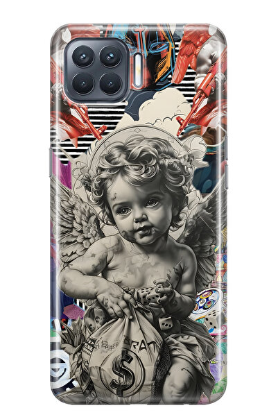 FLAMENKO حافظة هاتف شفافة متوافقة مع هاتف أوبو رينو 4 لايت من ميليك كولاج منقوش