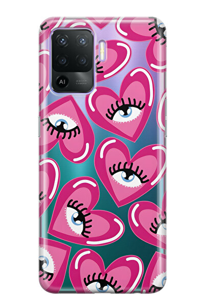 FLAMENKO حافظة هاتف شفافة متوافقة مع هاتف اوبو رينو 5 لايت باللون الوردي هارت...