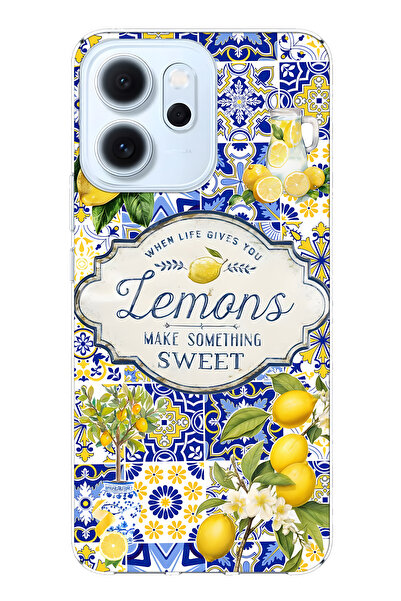 FLAMENKO غطاء هاتف شفاف متوافق مع أوبو رينو 14F ليمون منقوش