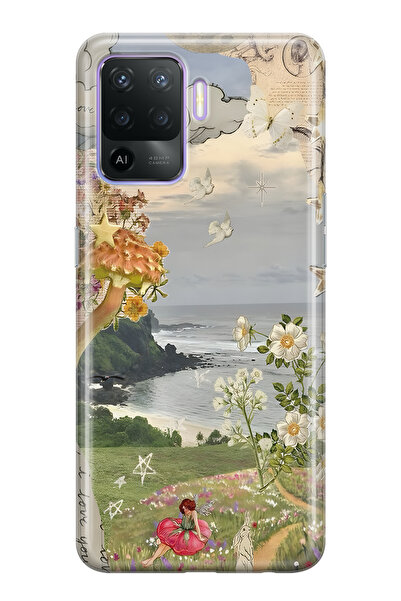 FLAMENKO حافظة هاتف شفافة متوافقة مع هاتف أوبو رينو 5 لايت من دريم جاردن منقوش