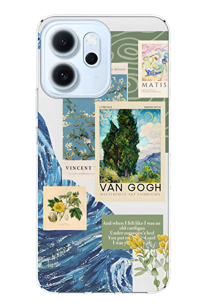 FLAMENKO غطاء هاتف شفاف متوافق مع أوبو رينو 14F بتصميم فان جوخ منقوش