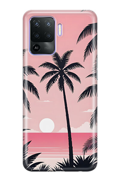 FLAMENKO حافظة هاتف شفافة متوافقة مع هاتف أوبو رينو 5 لايت بالم منقوش