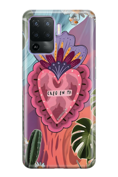 FLAMENKO حافظة هاتف شفافة متوافقة مع هاتف اوبو رينو 5 لايت، ملونة على شكل قلب...