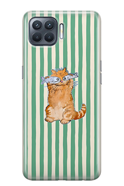 FLAMENKO حافظة هاتف شفافة متوافقة مع هاتف أوبو رينو 4 لايت فيش آي كات منقوش