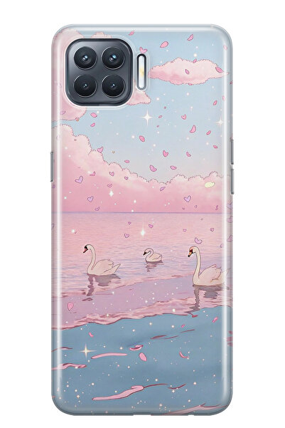 FLAMENKO حافظة هاتف شفافة متوافقة مع هاتف أوبو رينو 4 لايت باللون الوردي سكاي...