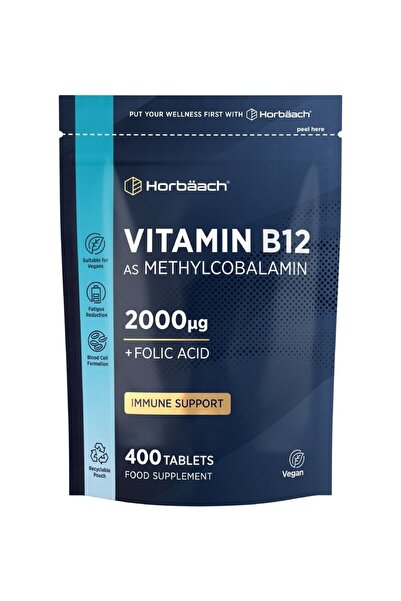 Horbäach Vitamin B12 2000 Mcg + Folik Asit 400 Tablet – Yüksek Güçlü B12 (Met...