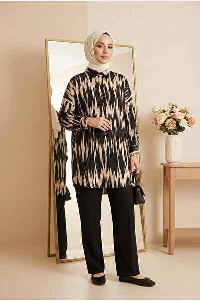 Kirazca Butik Women's Patterned Shirt Collar Tunic Long Sleeve Comfortable Fi...