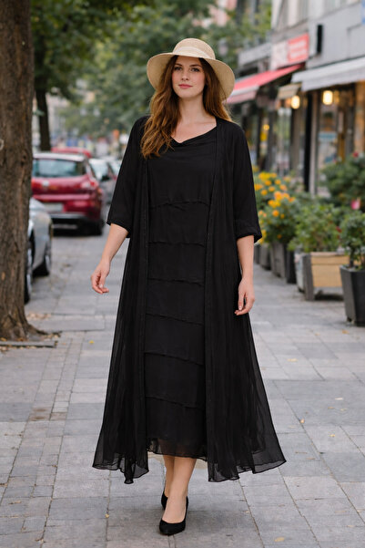 EREN STYLE Rochie italiană din mătase, cu aspect subțire, în două straturi, m...