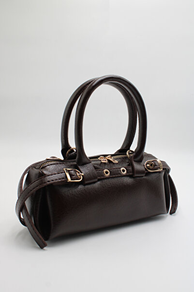 LASSO Women's Brown Mini Hand, Arm, and Shoulder Bag with Front Belt Detail a...