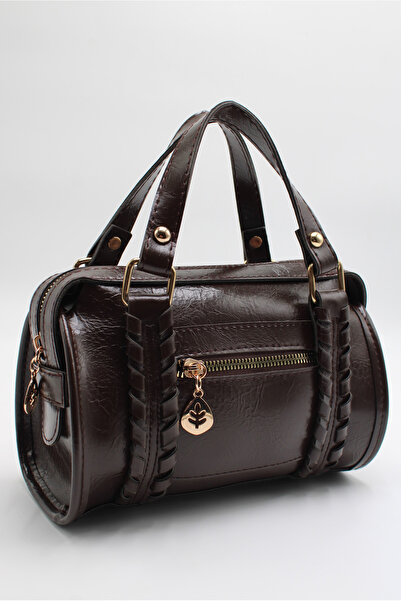 LASSO Women's Brown 2-Compartment Patent Leather Hand, Arm and Shoulder Bag w...