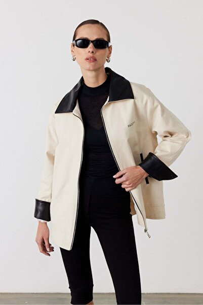 FACETTE piele sintetică Jachetă cu guler bej