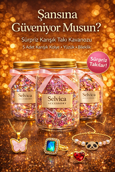 Selvica Sürpriz Takı Kavanozu 5 Adet Karışık Kolye Yüzük Bileklik | Şans Kutusu