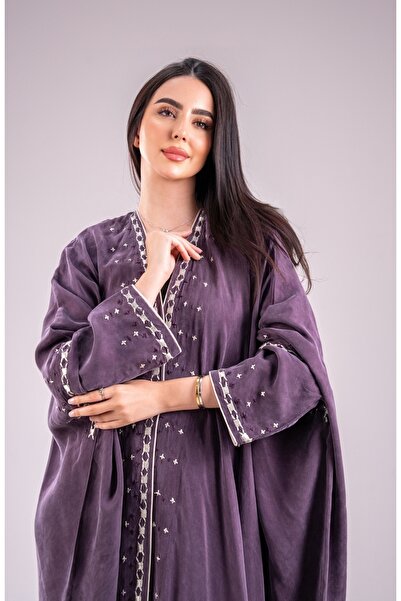 Moon Japanese Silk abaya - mauve color, bisht style