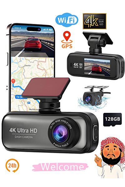 Makrystorm 4K Dash Cam For Car With 128GB SD Card, 3840*2160P Dual Lens, Buil...