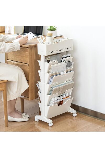 Arabest 5 Tier Rolling Book Cart Multi-Functional Movable Storage Bookshelves...
